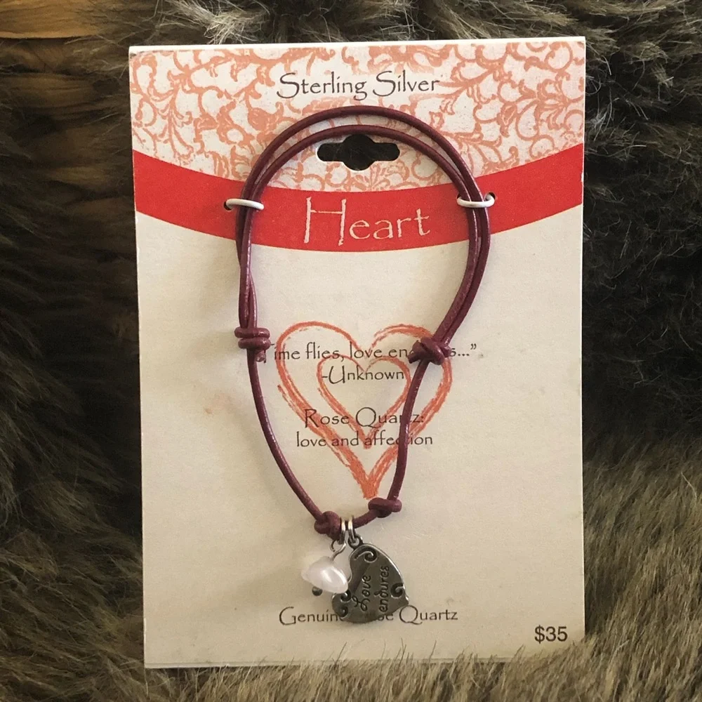Genuine rose quartz sterling silver love bracelet